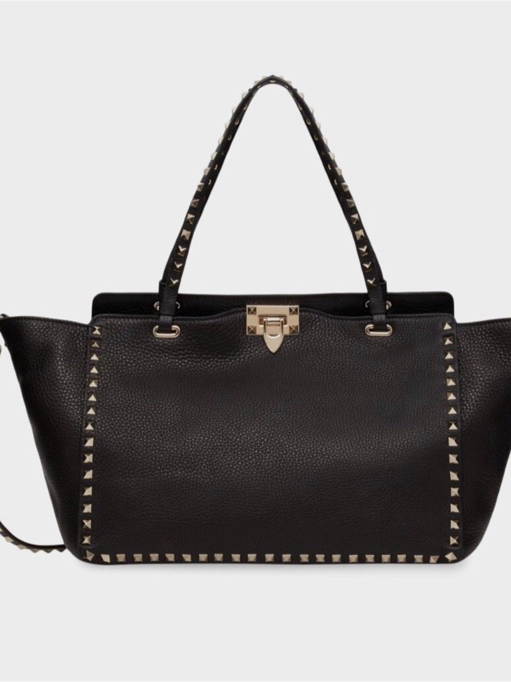 Valentino Garavani Black Rockstud Pebbled Leather Tote
